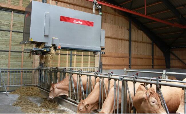 JHminiStrø robot system used for farm feed distribution, giving food to cows