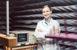 professional in an electronics testing lab