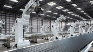 robotic arms as a part of a conveyor structure helping in manufacturing processes